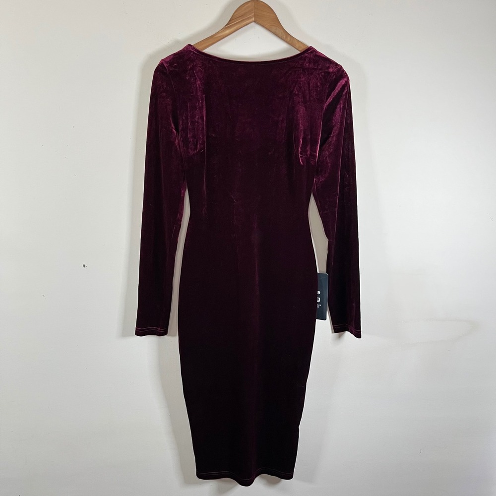 Lulus Burgundy Velvet Open Back Bodycon Long Sleeve Midi Dress Cocktail Medium